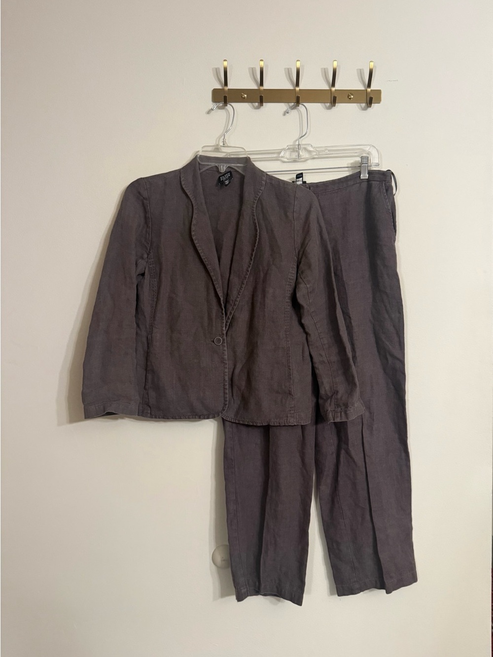Eileen Fisher Small P 100% Irish Linen Crinkle Pant Suit Lagenlook Artsy Boho - Picture 1 of 9